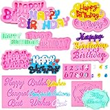 8 Pieces Happy Birthday Silicone Molds Letter Silicone Molds Happy Birthday Cake Molds Chocolate Mold Candy Fondant Mold Cake Decorating Letters Mold for Making Pudding, Ice Cream, Desserts