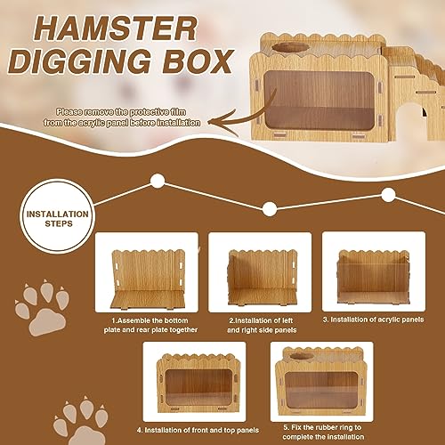 Boîte de creusement pour hamster avec cachette en bois et vitre transparente