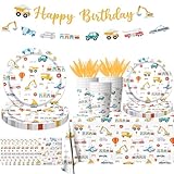 Transportation Birthday Party Supplies,142Pcs Transportation Paper Plates and Napkins Set for Table Decorations Truck Theme Party Decorations for Boy Birthday,Baby Shower Party