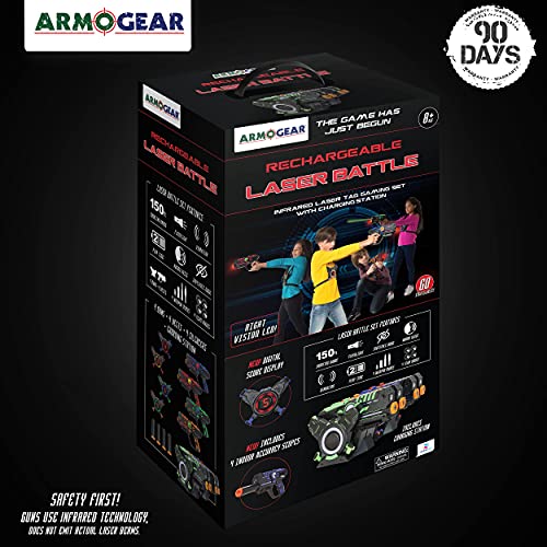 Armogear Rechargeable Laser Tag Guns Set Of 4 + Vests | 4 Player Digital Led Score Display | Arcade Gifts For Kids & Adults | Ages 8-12+ #TOP1