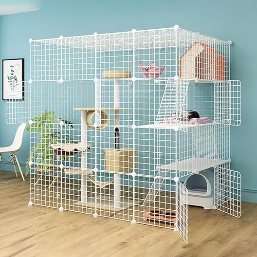 Grand enclos pour chat intérieur amovible avec hamac et bac à litière tout-en-un