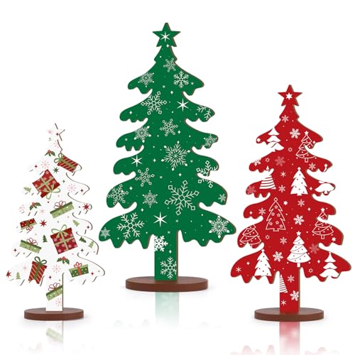 3-Pcs-Wooden-Christmas-Tree-Tabletop-Signs-Decor-3-Sizes-Double-Sided-Design-Christmas-Decorations-Indoor-Table-Centerpieces-Christmas-Tiered-Tray-Decor-for-Home-Mantel-Fireplace-Windowsill-Party 3 Pcs Wooden Christmas Tree Tabletop Signs Decor 3 Sizes Double Sided Design Christmas Decorations Indoor Table Centerpieces Christmas Tiered Tray Decor for Home Mantel Fireplace Windowsill Party