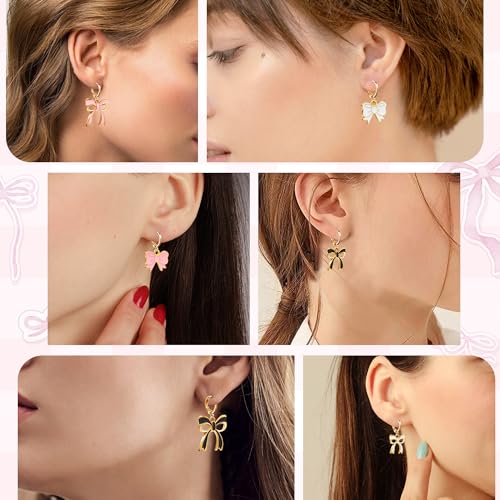 LieToi 9 Pairs Gold Bow Earrings for Women - Coquette Bowknot Hoop Drop Dangle Earrings Charms Pink Bow Trendy Stuff Bridal Shower Birthday Valentine’s Day Daily Gift4