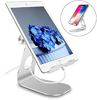 Pjp Electronics Tablet Stand Multi-Angle, Compatible Stand With iPad, Desktop Adjustable Holder for iPad Mini, Air, Pro iPhone, Samsung Galaxy Tablet, Nintendo Switch, Full Aluminum 4-13 inch (Silver)