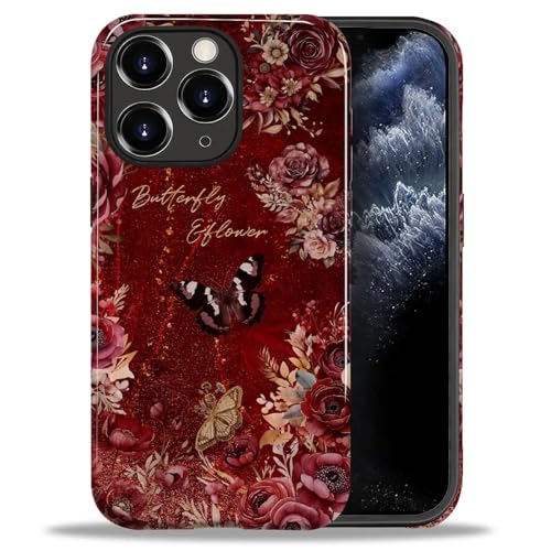 ANLUN STORE Case for iPhone 11 Pro,Hybrid Dual Protection Soft TPU + Hard PC Shockproof Cover, Anti-Scratch & Slim Protective for Men Women Case Artistic Retro Floral Butterfly Design