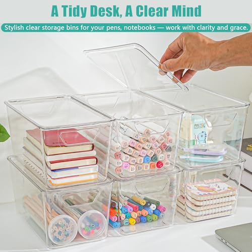 Image of 6 Pack Medium Clear Storage Bins with Lids, Acrylic Arts and Craft Storage Containers, Stackable Clear Plastic Craft Storage Bins with Handles for Pantry Organizers and Storage, Kitchen, Fridge,Office