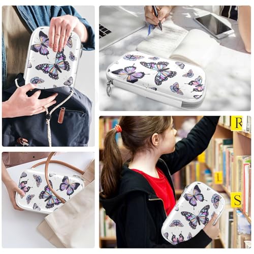 Image of Butterflies White Pencil Bag Case Zipper Pencil Holder Organizer Stationary Pen Bag Cosmetic Makeup Bag Pouch Purse for School Office Supplies