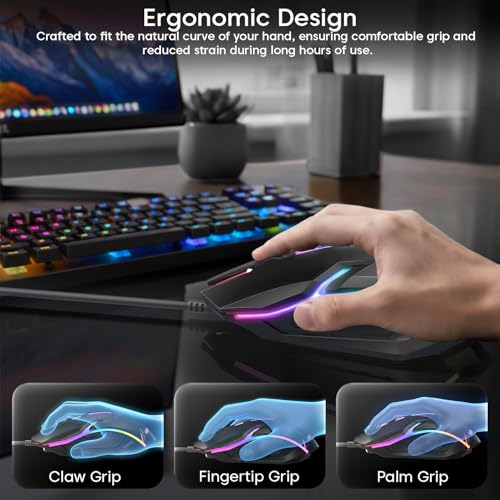 Image of Sounce Nitro Wired Gaming USB Mouse 800 /1200 /1600 DPI Optical Sensor, 4-Level Adjustable DPI, RGB Lighting, Smooth Tracking, Ergonomic Grip, Plug & Play for Laptop & PC (Black)
