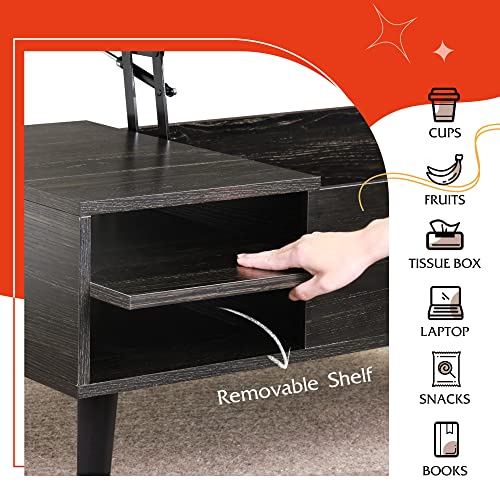 Image of WLIVE Lift Top Coffee Table with Hidden Storage, Adjustable Shelf, Black | Mid Century Modern Wooden Coffee Table, for Dining /Living Rooms /Offices; 39.4 inchW x 19.7 inchD x 16.9 inchH
