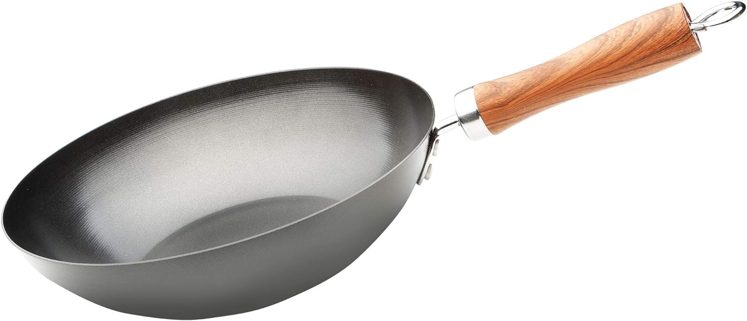 WECOOK! Carbono Wok Induction 20 cm, Non-Stick Titanium Quantanium 3-Layer Ecological PFOA-Free, Carbon Steel, Imitation Wood Handle, Suitable for All Cookers, Vitro Ceramics, Gas