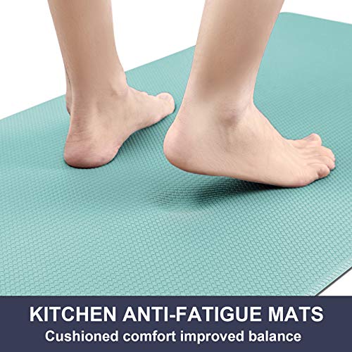 HEBE Anti Fatigue Kitchen Floor Mat Set of 2 Waterproof Non Skid Kitchen Mats and Rugs Set Heavy Duty PVC Leather Comfort Foam Rug for Sink Office (18"x30"+18"x48",Teal) - Image 4