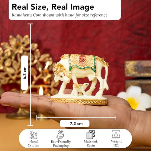 Image of Ekhasa Kamdhenu Cow with Calf Vastu Idol | Gomatha Cow and Calf Statue for Pooja | Resin Cow Calf Idol for Home Decor, Vastu, Feng Shui, Pooja Room, Good Luck, Gift for Griha Pravesh Ceremony