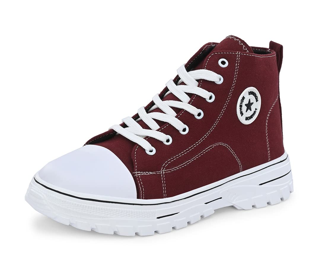 MACTREE Red Canvas Mid Top Ankle Sneakers Boots for Men - 7 UK (B0C69VYTWZ) Amazon Price History, Amazon Price Tracker