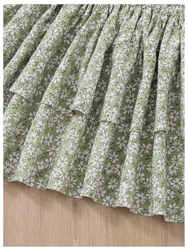 Image of RoseSeek Girl's 2 Piece Outfits Lace Ruched Camisole Tops and Shirred High Waisted Layered Floral Skirts Set