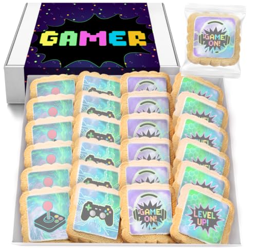 Video Game Cookies Gamer Theme Party Favors | Individually Wrapped 24 Pack Video Gaming Themed Cookie | Birthday Treats for Kids and Adults Boys Girls Teens
