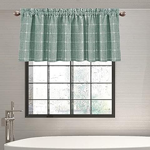 Shunjie.Home Embroidered Plaid Valances for Kitchen 54" x 18", 1 Pack Rod Pocket Checkered Valances for Window Treatment Decor Cafe Bedroom (Dark Green and White) Cover