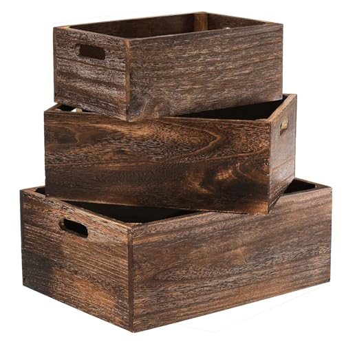 Hyuetrsa 2024328YM-02 Set Of 3 Wood Crate Box,Wood Nesting Storage Crates With Handle,Rustic Decorative Farmhouse Wooden Crates,Handmade Natural Solid Wood Box cover