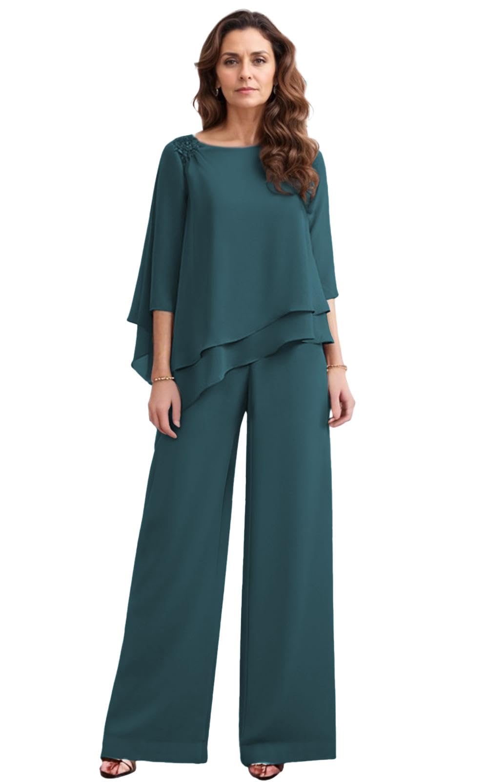 Conjunto de pantalones para madre de la novia, conjunto de gasa de 2 piezas, trajes formales para invitados de boda