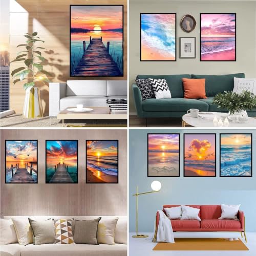 Image of HASTHIP Beach Diamond Art Kits for Adults 5D Round Drill Diamond Painting Multipack Sunset Landscape Gem Art for Home Wall Decor