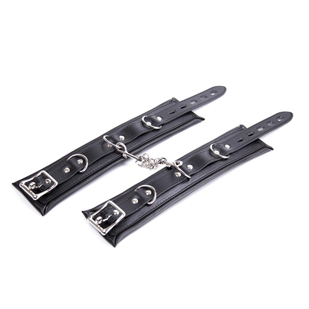 Noir Rembourré PU Cuir Menottes Réglables Poignets Cols Cheville Bracelets Bondage Set Manchette Restraint Set Bondage Sex Toys verrouillables (Menottes de cheville)