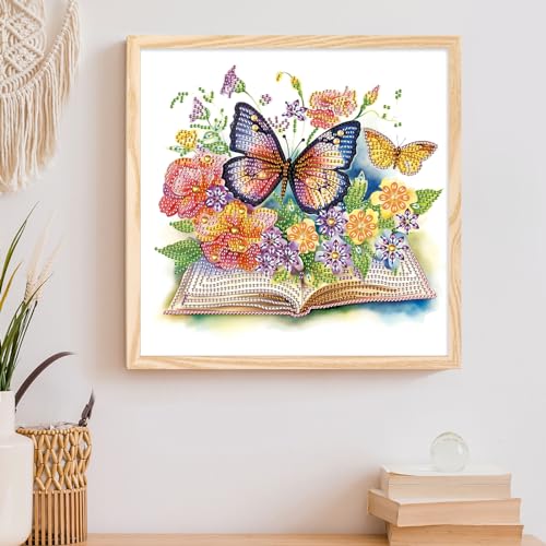 Image of Diamond Art Painting Kits for Adults, 5D Special Shape Diamond Art Canvas with Crystal Rhinestones, DIY Diamond Painting for Beginners, Butterfly and Flower Design, Home Wall Decoration, 12x12 Inch