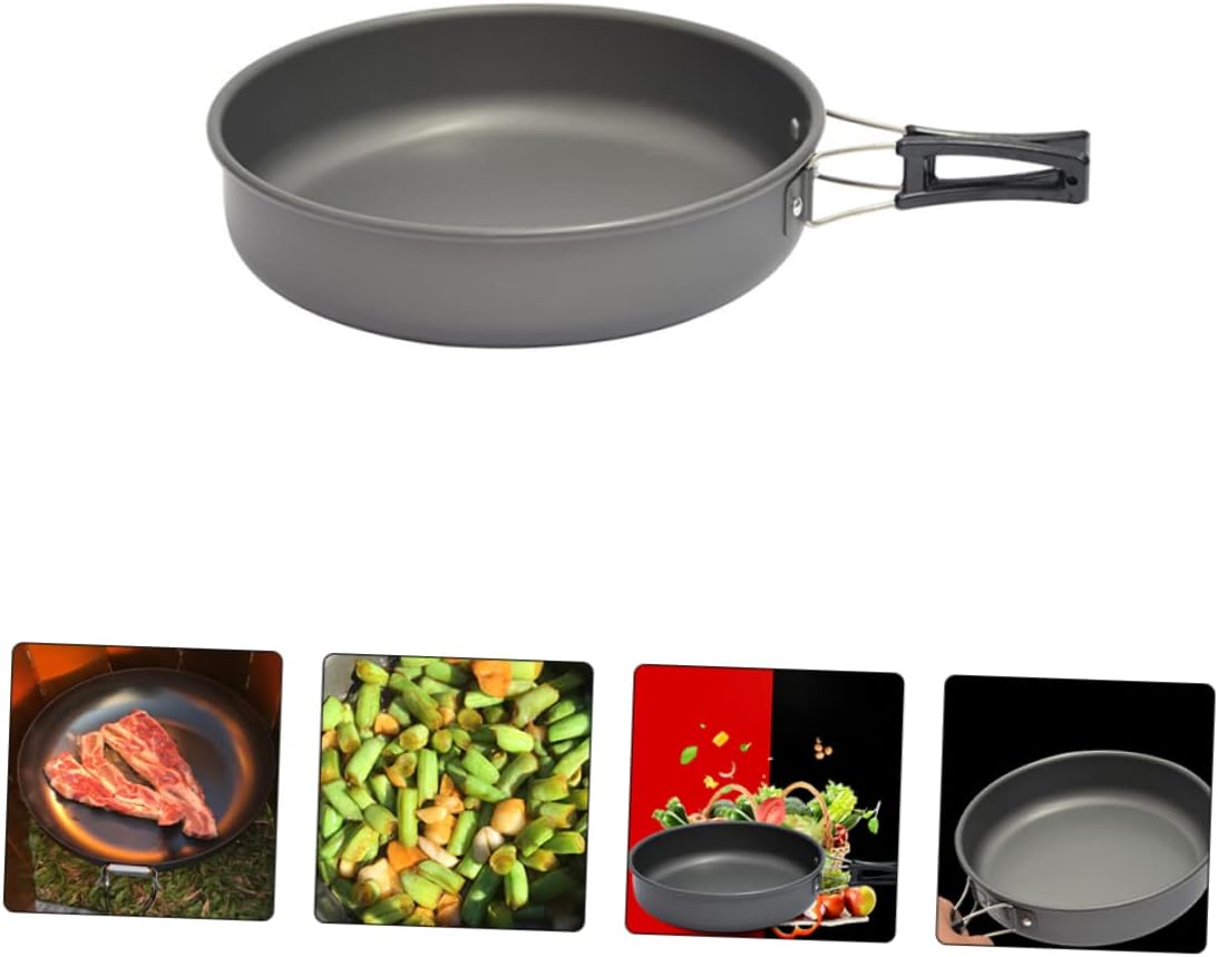 Abaodam Portable Non-Stick Camping Frying Pan 2-3 Person Aluminum Cooking Pot Handle for Outdoor Picnics and Hiking