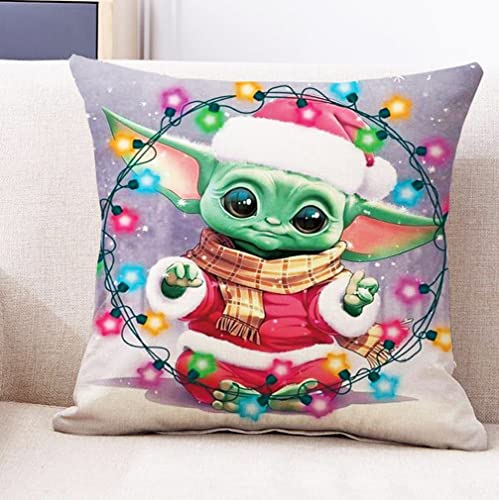 Cute Baby Yo-Da Throw Pillow Cover Christmas Yo-Da Pillowcase For Christmas Home Decoration Colorful Lights Yo-Da Pillowcase Star And Wars Pillowcase For Car Sofa Office Bed Decoration 18'' X 18'' #TOP27