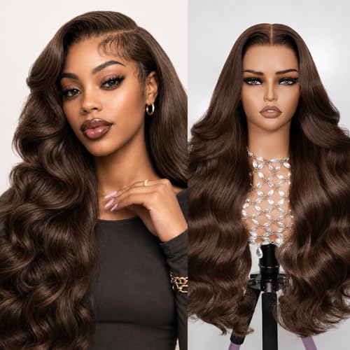 DOLLY PRETTY 30 Inch Chocolate Brown Lace Front Wig 13x6 Body Wave 200% Density Hd Lace Front Wigs Human Hair Pre Plucked 4# Colored Wigs