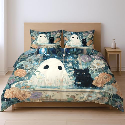 Parure de lit Vert Baignoire Chat Fleur pour chambre Super Queen