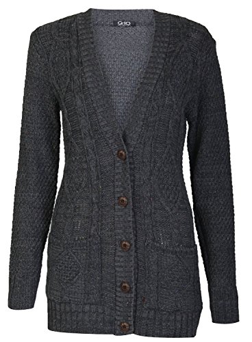 Image of Forever Womens Long Sleeves Plus Size Cable Knitted Grandad Button Cardigan