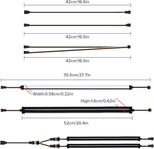 Vista 2 de BTF-LIGHTING 2 tiras LED de neón de 19 pulgadas WS2812B IC direccionables individualmente para cabezales LED de 5 V y 3 pines para Asus Aura