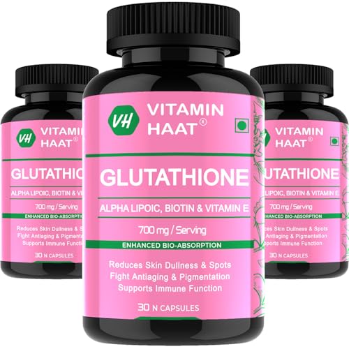 Image of Glutathione | Glutathione Supplements with Alpha Lipoic Acid, Milk Thistle, Hyaluronic Acid I L- Glutathione Skin Whitening Capsule Vitamin E, Biotin, VIT C I 700mg I 30 Veg Capsules (Pack of 3)