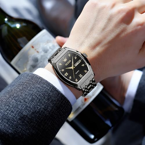 Image of OLEVS Men Watches Square Business Dress Diamond Analog Quartz Date Luxury Watch for Men Casual Stainless Steel Waterproof Luminous Wrist Watch