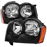 SPEC-D TUNING Black Headlights Compatible with 2005-2007 Jeep Grand Cherokee, Left + Right Head Lights Assembly