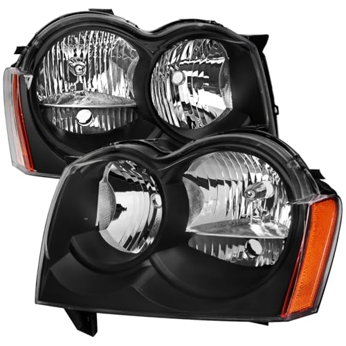 SPEC-D TUNING Black Headlights Compatible with 2005-2007 Jeep Grand Cherokee, Left + Right Head Lights Assembly