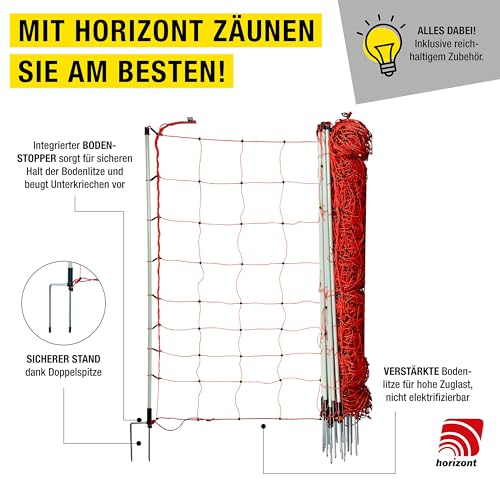 horizont Schafzaun 50 m, strongline 105 cm hoch - 14 Fiberglaspfähle mit Doppelspitze - Elektrozaun - orange - elektrischer Weidezaun für Schafe und Ziegen, Zaun zum Stecken, mobiler Zaun, Schafnetz