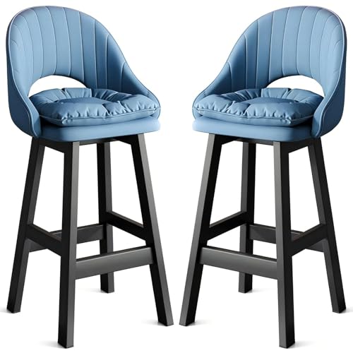 RCGNR Juego De 2 Taburetes De Bar Giratorios De Altura De Mostrador, Taburetes Altos Tapizados con Respaldo, Taburetes De Mostrador, Taburetes De Isla De Cocina Tapizados Blue,65cm