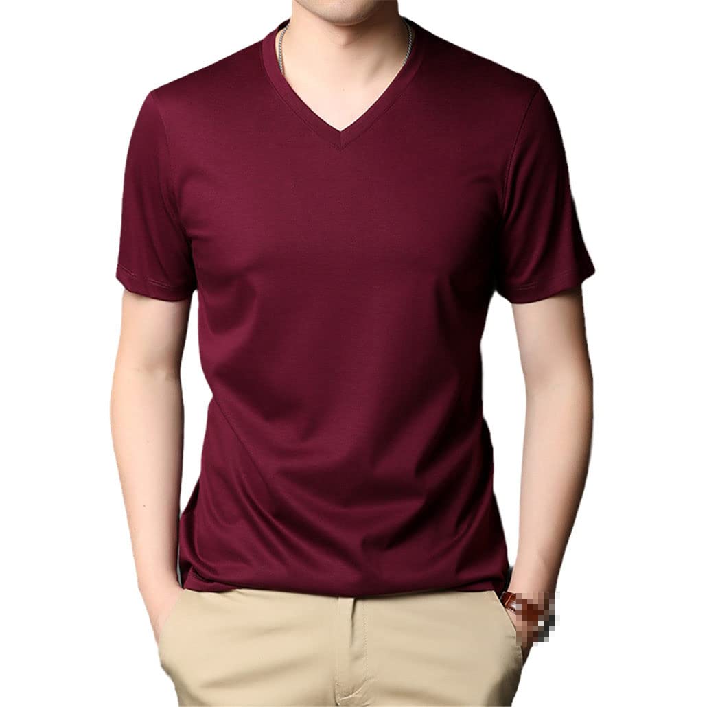 Sommer Herren Seide T-Shirts Luxus Kurzarm Einfarbig Rundhals Herren T-Shirts Einfach Casual Man Tees Tops