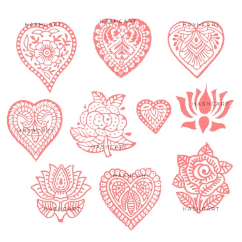Image of Hashcart | Set of 10 | Multi Flower Design Printing Stamps for Scrapbooking | Blocks for Project Making | Henna Mehndi | Kids & Art Project | Fabric Textile | Pottery Craft