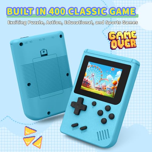 Image of Portable Video Game Console Built-in 400 Video Games, Plug and Play Retro Handheld Emulator with 3.0 Inch Screen, Mini Travel Retro Gaming Consle, Lake Blue