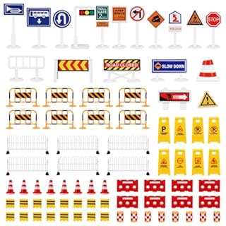 NUOBESTY Road Signs, 62pcs Kids Miniature Traffic Sign Mini Roadblocks Construction Accessories Educational Toys for Kids Cognitive Learning, Fun Playtime