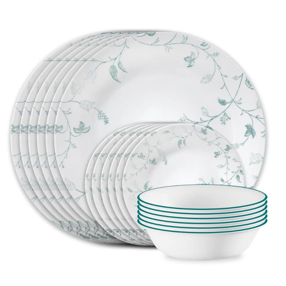 Image of Corelle Vitrelle 18-Piece Service for 6 Dinnerware Set, Triple Layer Glass and Chip Resistant, Lightweight Round Plates and Bowls Set, Chambord