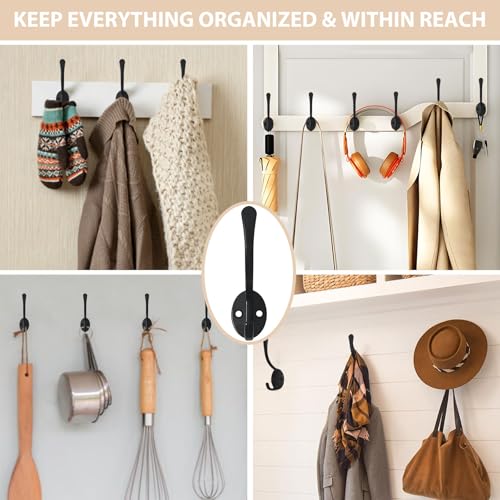14 Pack Coat Hooks Wall Mounted with 28 Screws, Heavy Duty Black Towel Hooks Metal Double Hooks, No Rust Retro Rustic Wall Hooks for Hanging Towel, Coat, Scarf, Bag, Hat, Cup, Key - Image 3