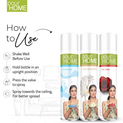 Image of POUR HOME Lavender, Rajnigandha, Lilly Room Air Freshener Spray -220ML Each (Combo of 3) | Long-Lasting Fragrance - Reduces Odours - Suitable for Home & Office