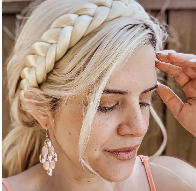 Miniatura 2 de RPZL (SPARKLY BLONDE 613) Diademas trenzadas de pelo sintético, ligera, antideslizante, diadema trenzada desordenada, diadema de dos hebras anchas