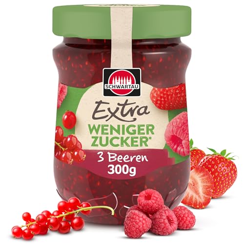 Schwartau Extra Weniger Zucker 3 Beeren passiert, zuckerreduzierter Fruchtaufstrich, 300g