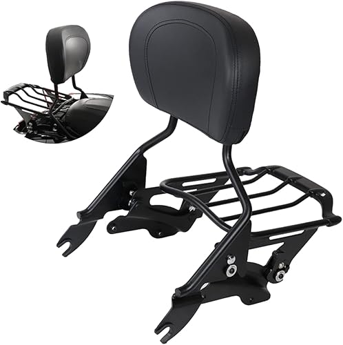AUFER - Respaldo acolchonado vertical desmontable y soporte para equipaje para motocicleta + kit de accesorios de acoplamiento de 4 puntos de dos
