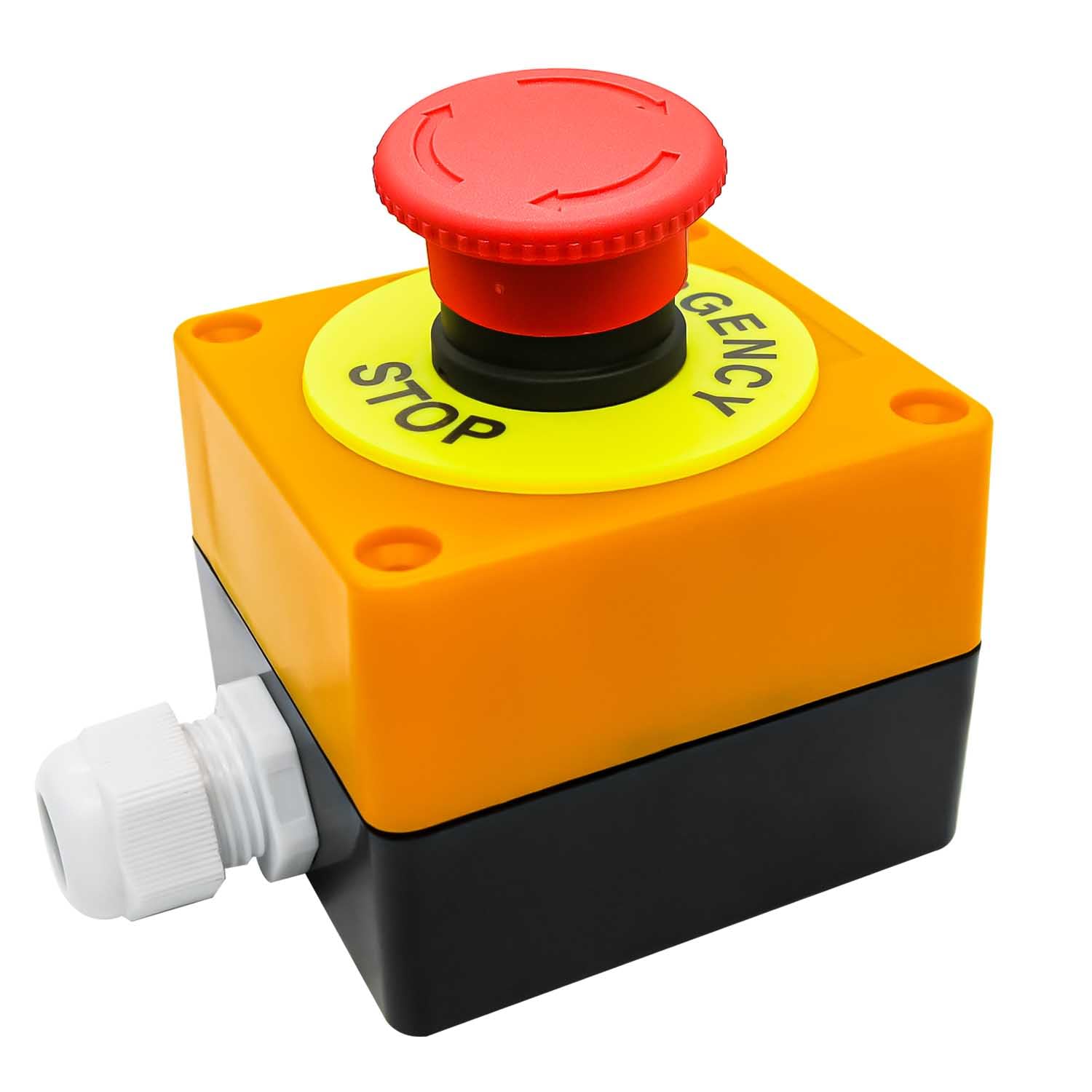 mxuteuk 22mm 1NC 1NO Red Mushroom Emergency Stop Push Button Switch AC 660V 10A Switch Station Box HB2-ES545-BOX-Y