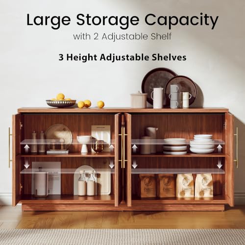 Image of 65 inch Buffet Cabinet with Storage, Fluted Sideboard Cabinet with 4 Arched Doors & Adjustable Shelves, Credenza Accent Cabinet Console for Dining Room, Living Room, Entryway, Set of 2