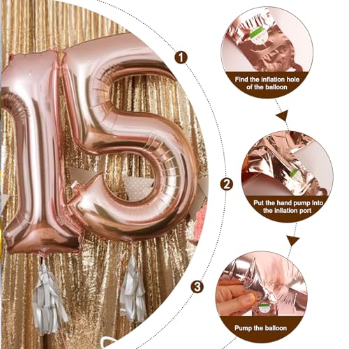 Image of Number Balloons 3 Balloon Rose Gold for 3rd Birthday Decorations, 40 inch | Saturated Color, Large 40 in, With Straw & Hanging Hole, For Back-to-School Season, Wedding, Christmas, New Year, Anniversary